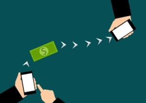 animation of money moving between two cell phones