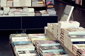 A stack of books in a book store