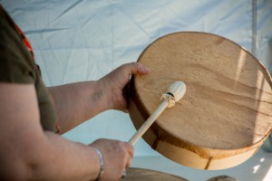 Close up of indigenous drum being played