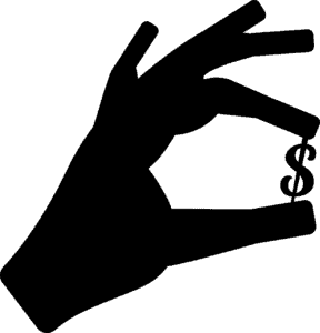 graphic of a hand with the index finger and thumb holding a small dollar symbol