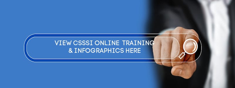 Finger pointing at a button. CSSI Online Training and Infographics