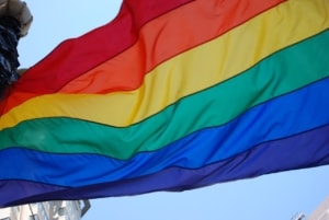 Rainbow flag blowing in the wind