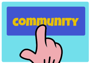 animated index finger pointing to word community