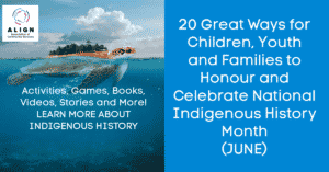 Annimation of a turtle floating on the surface of an ocean with an Island growing on it's back20 Great Ways for children, youth and familes to celebrate Indigeous history Month. Activities, games, videos and more! Clck on image to go to resources