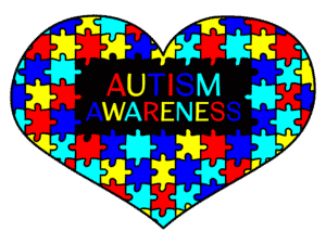 a heart shaped puzzle with different colored pieces and the words Autism Awareness