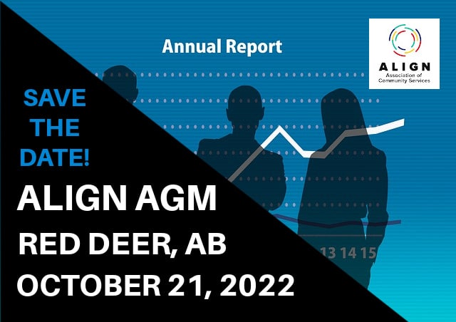 Picture of silloutes of professionals and graph line Text Reads Annual Report Save the Date ALIGN AGM October 21, 2022