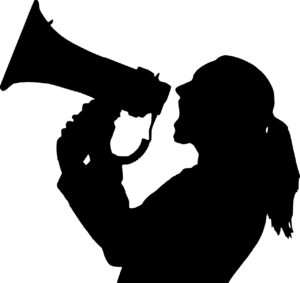Siloutte of a woman yelling into a megaphone