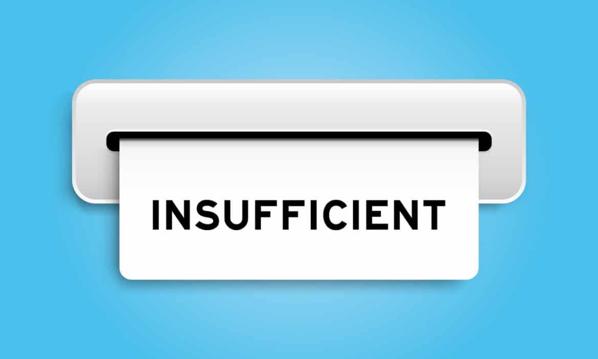 White coupon banner with word insufficient from machine on blue color background