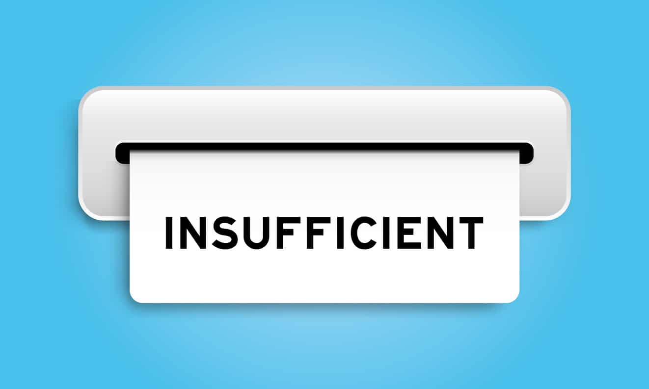 White coupon banner with word insufficient from machine on blue color background